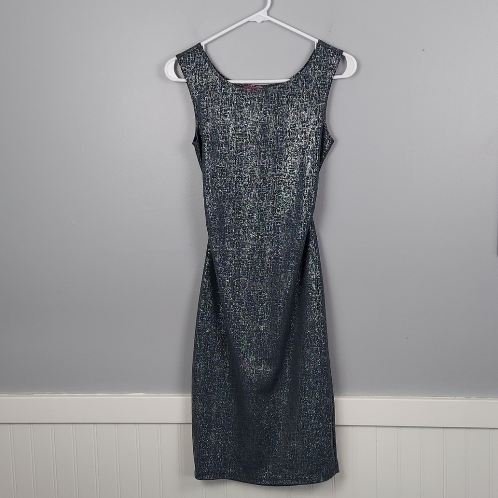 Blue and silver mini dress with open back, small